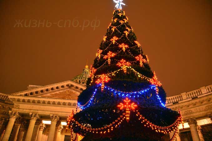 Новогодняя елка у Казанского собора Санкт-Петербурга, декабрь 2018
